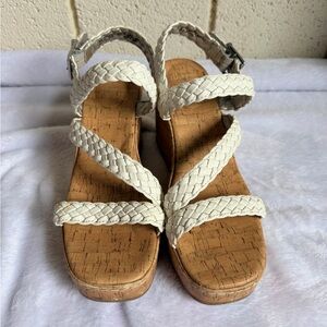 b.o.c. White Braided Cork Wedge Sandals Women’s 9M